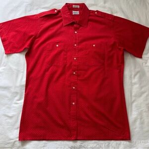 VTG 70-80s Saks Fifth Avenue Red White Polka Dots Shirt Short Sleeve Mod Indie L